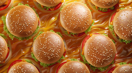 Pattern of burgers on an orange background.