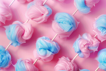 Pattern with cotton candy on pink background.