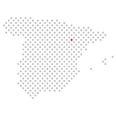 Saragossa in Spanien: Spanienkarte aus grauen Punkten mit roter Markierung
