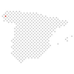 Santiago de Compestela in Spanien: Spanienkarte aus grauen Punkten mit roter Markierung