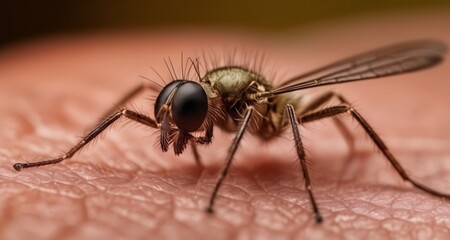  Close-up of a mosquito on a human skin