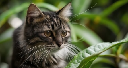 Naklejka na ściany i meble Enchanted gaze of a feline friend in the wild
