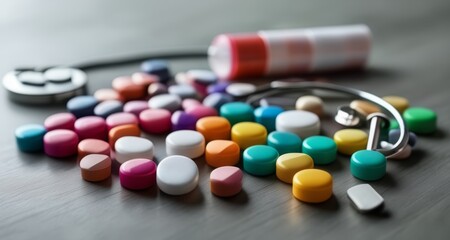  Colorful pill capsules on a table