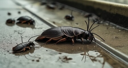 Fototapeta premium A close-up of a beetle on a wet surface