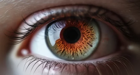 Poster Im Rahmen  Intense gaze of a human eye with striking iris patterns © vivekFx