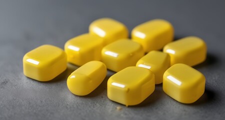 Fototapeta na wymiar Bright yellow plastic toy pieces on a dark surface