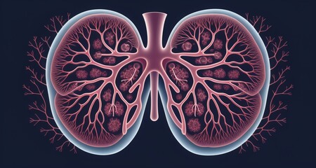  A detailed 3D rendering of a human lung, showcasing its intricate structure and function - obrazy, fototapety, plakaty