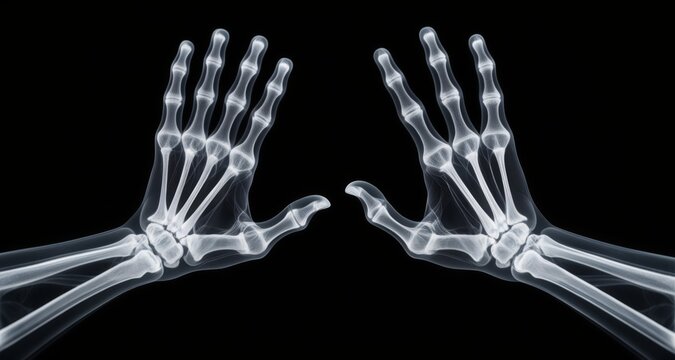  An X-ray of a human hand, showcasing its intricate skeletal structure