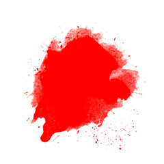 Farbklecks mit roter Farbe als Klecks oder Fleck auf weißem Hintergrund