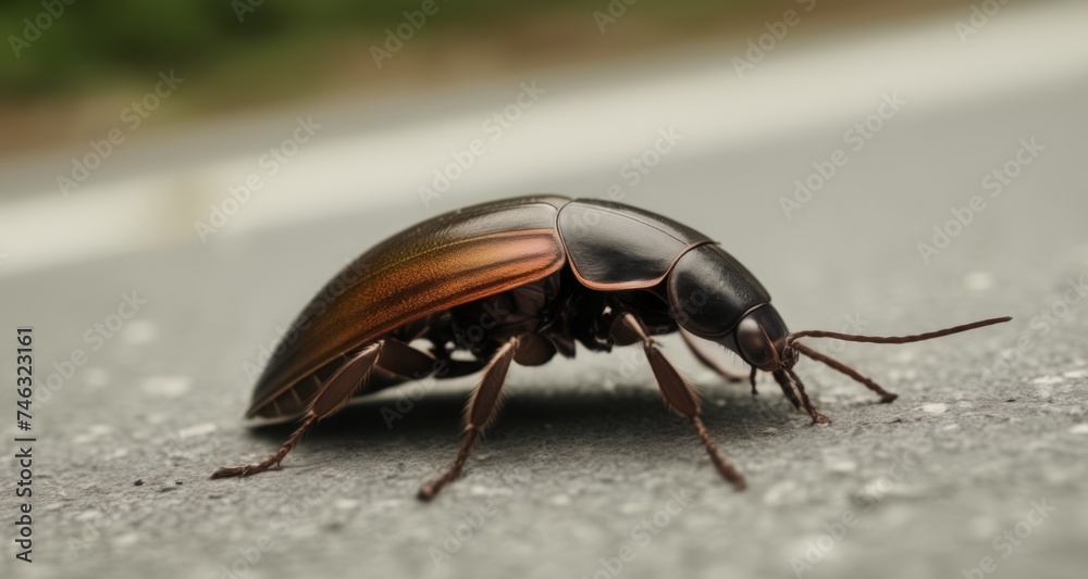 Wall mural  Detailed close-up of a beetle on a concrete surface