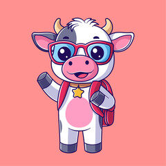 Cute cow wearing glasses, and backpack