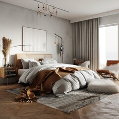 3d render Nordic style bedroom