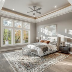 Beautiful bedroom in new luxury home with large window