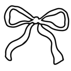 Hand drawn ribbon outline for decorations, black and white sticker, logo, icon, print, social media post, card, sign, symbol, tattoo, cute elements, fashion, accessory, ads, colouring book