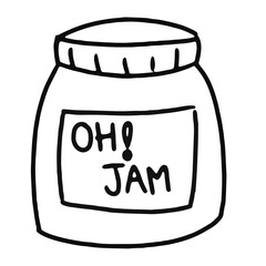 Hand drawn jam jar outline for black and white stickers, colouring book, food, picnic, breakfast, lunch, brunch, school snack, tattoo, print, cafe, restaurant, menu, recipe, grocery shopping, card