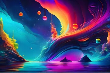 A world of vivid dreams by composing an abstract piece using a spectrum of technicolor lights. Create a dynamic and surreal atmosphere that sparks the imagination