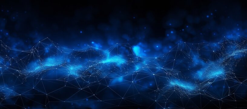 blue world of connections, in the style of bright backgrounds, layered mesh, black background, skillful lighting, solarization effect, dark white and sky-blue, shaped canvas
