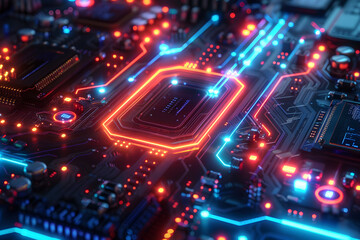Obraz premium a neon circuit board background