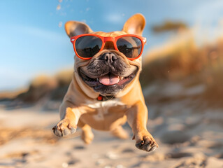 French Bulldog Having Fun at the Beach with Sunglasses