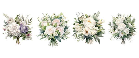 Naklejka premium Beautiful bouquet of isolated flowers, including roses, in pink and green hues, perfect for weddings or as a lovely gift