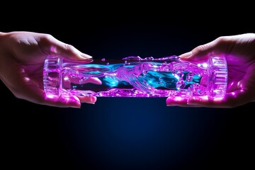 Close-up shot of hand holding colorful vibrant liquid in test tube for scientific experiment