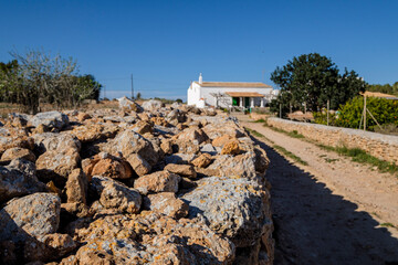 typical house with dry stone wall, Sant Ferran de les Roques, Formentera, Pitiusas Islands, Balearic Community, Spain