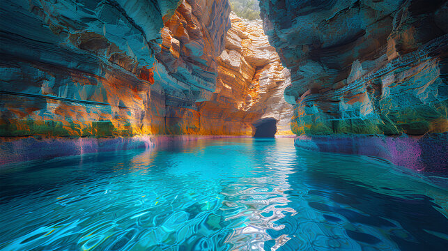 Amazing view of colored water cave