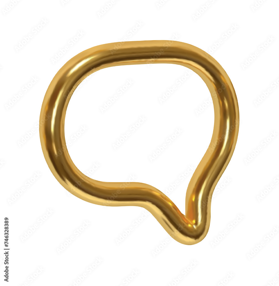 Wall mural gold speech bubbles. minimal chat golden dialog bubble line icon. realistic 3d design isolated on wh