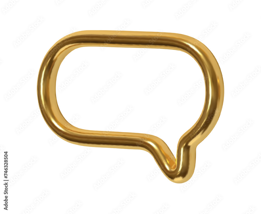 Wall mural gold speech bubbles. minimal chat golden dialog bubble line icon. realistic 3d design isolated on wh
