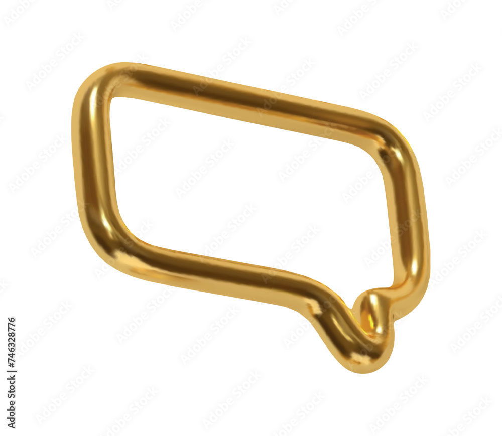 Wall mural gold speech bubbles. minimal chat golden dialog bubble line icon. realistic 3d design isolated on wh
