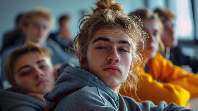 Disinterested lazy teens with attitude in classroom