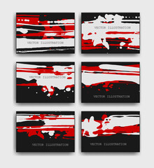 White red ink brush stroke on black background. Japanese style. Vector illustration grunge stains. Brushes illustration.