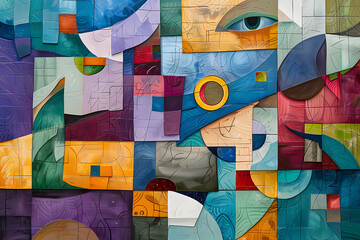 Abstract Cubist Portrait in Colorful Blocks. Generative AI Illustration