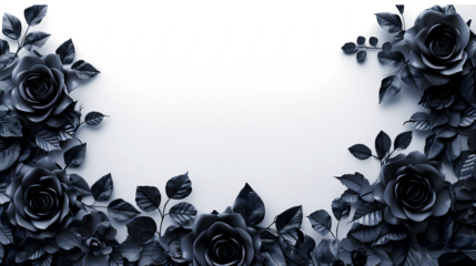 black and white background with black rose flowers