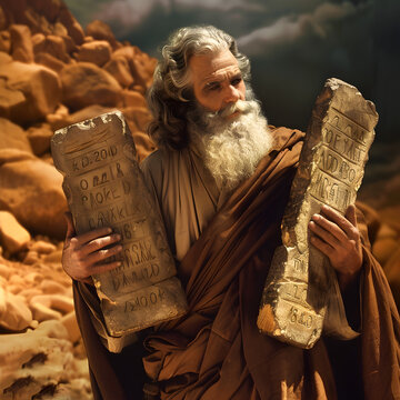 Moses holding The Ten Commandments 