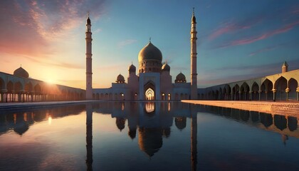 a stunning majestic mosque at dawn for ramadan kareem