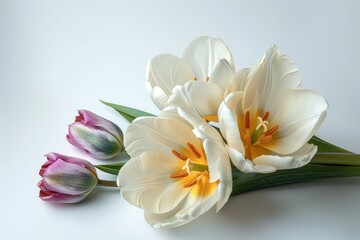 Beautiful flowers tulip on solid isolated white background. Generative AI.