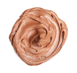 Sample of tasty nut butter isolated on white, top view