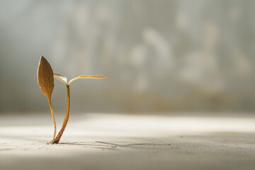 A Single Sprouting Seed on a Neutral Background: Symbolizing New Beginnings and Potential, Copy Space