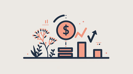 Illustrated Financial Planning: Coin and Dollar Sign Symbolizing Wealth Building and Growth