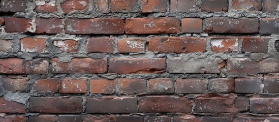 Obraz premium This photo captures a background of a red brick wall made up of worn red bricks.