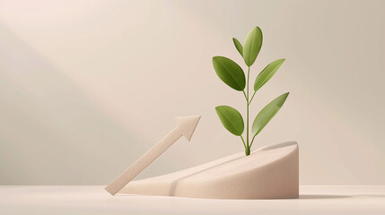 Illustrating Personal Growth: Upward Arrow and Sprouting Plant for Development