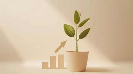 Illustrating Personal Growth: Upward Arrow and Sprouting Plant for Development