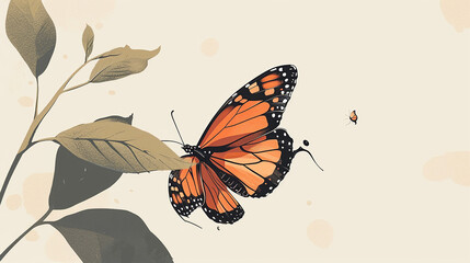 Nature's Tranquility: Butterfly and Leaves. Illustration. Copy Space