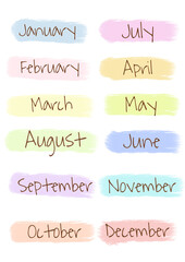 Name of the months set aesthetic label note decoration ribbon card birthday kids school calendar diy tag sogn illustration vector text frame banner vintage pastel frame 