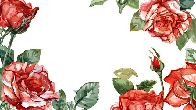 Card template with watercolor roses. Blank space for your text. Illustration for greeting cards, invitations, and other printing projects. Generative Ai