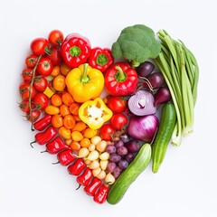 heart shaped, created with various vegetable, isolated in white background , clear focus, no blur, balance composition --v 6 Job ID: 849d4224-b563-4f50-a322-9f003969c1fc - obrazy, fototapety, plakaty