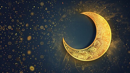 Obraz na płótnie Canvas Creative golden moon eid mubarak with design illustration on pattern background. Generative Ai