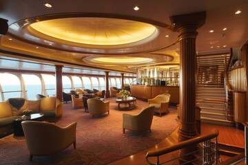 Luxury Cruise Ship Interior, Luxurious Ocean Liner Deck, Cabins Interior, Portholes, Sea View
