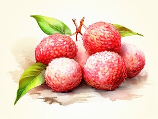 Watercolor Lychee Isolated, Aquarelle Litchi Tropical Fruit Cut, Creative Watercolor Litchi Chinensis Fruits